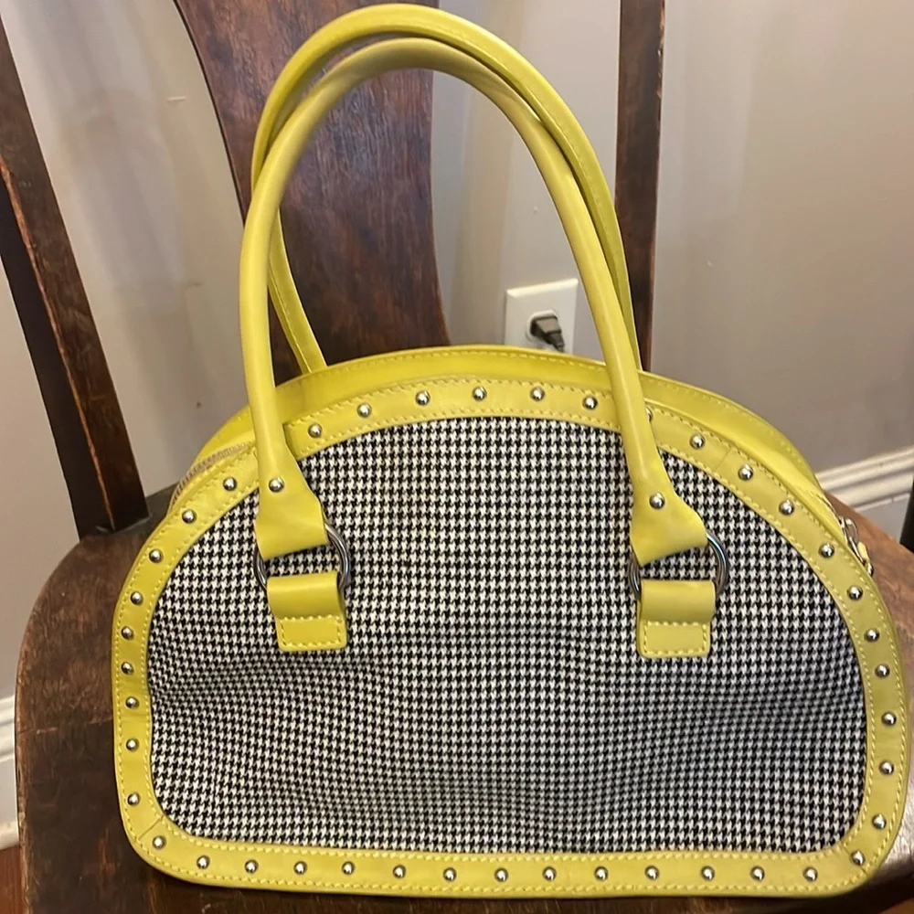Nicole Miller Collection lime green black with silver stud purse travel career
